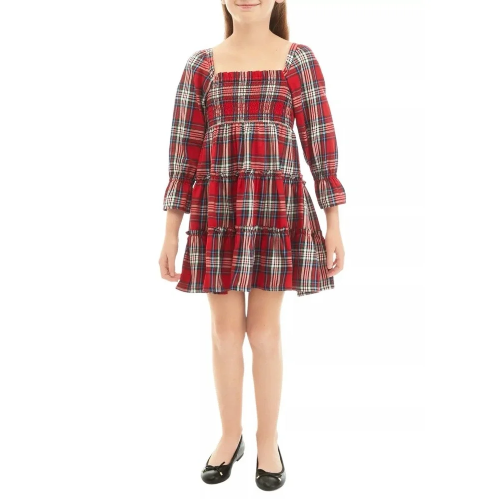 Crown & Ivy Girls Plaid Dress Smocked Holiday Time Preppy Classic Medium 8-10